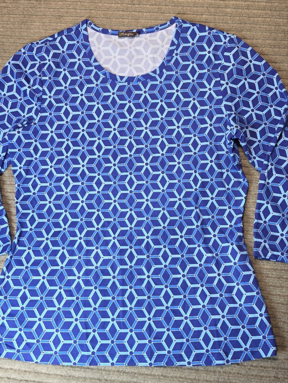 J. McLaughlin Medium Blue Abstract Top 3/4 Sleeves